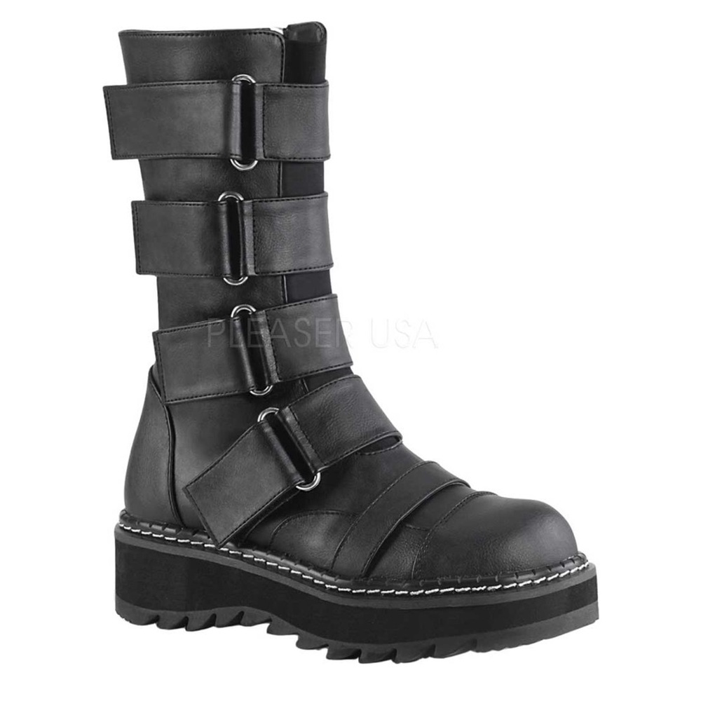 Demonia Vegan Combat Biker Goth Platform Buckle Lilith Boot 6
